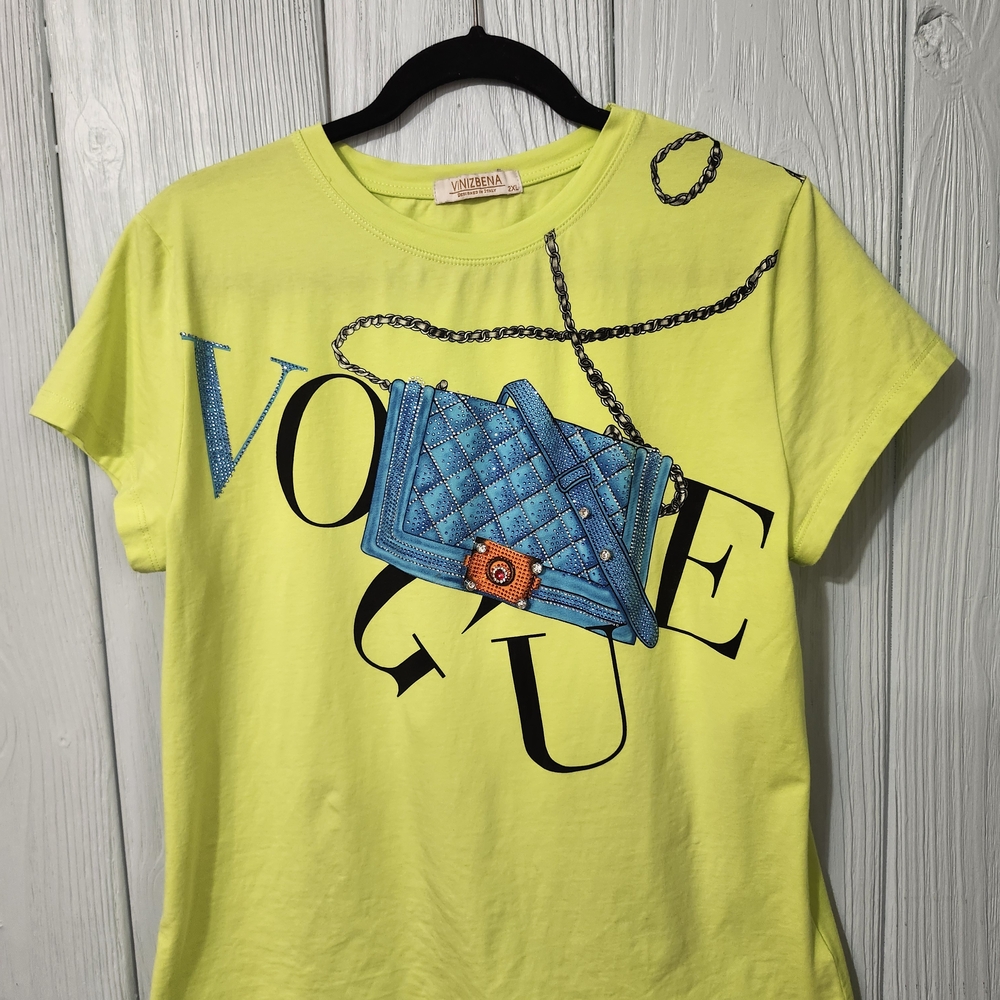 Vinizbena Yellow Graphic T-Shirt with Blue Bag Design